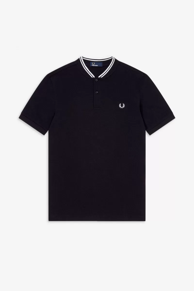 Fred Perry Bomber Collar Mens Polo Shirt Black CZBNH7801 1 - Fred Perry Bomber Collar Men's Polo Shirt Black | CZBNH7801