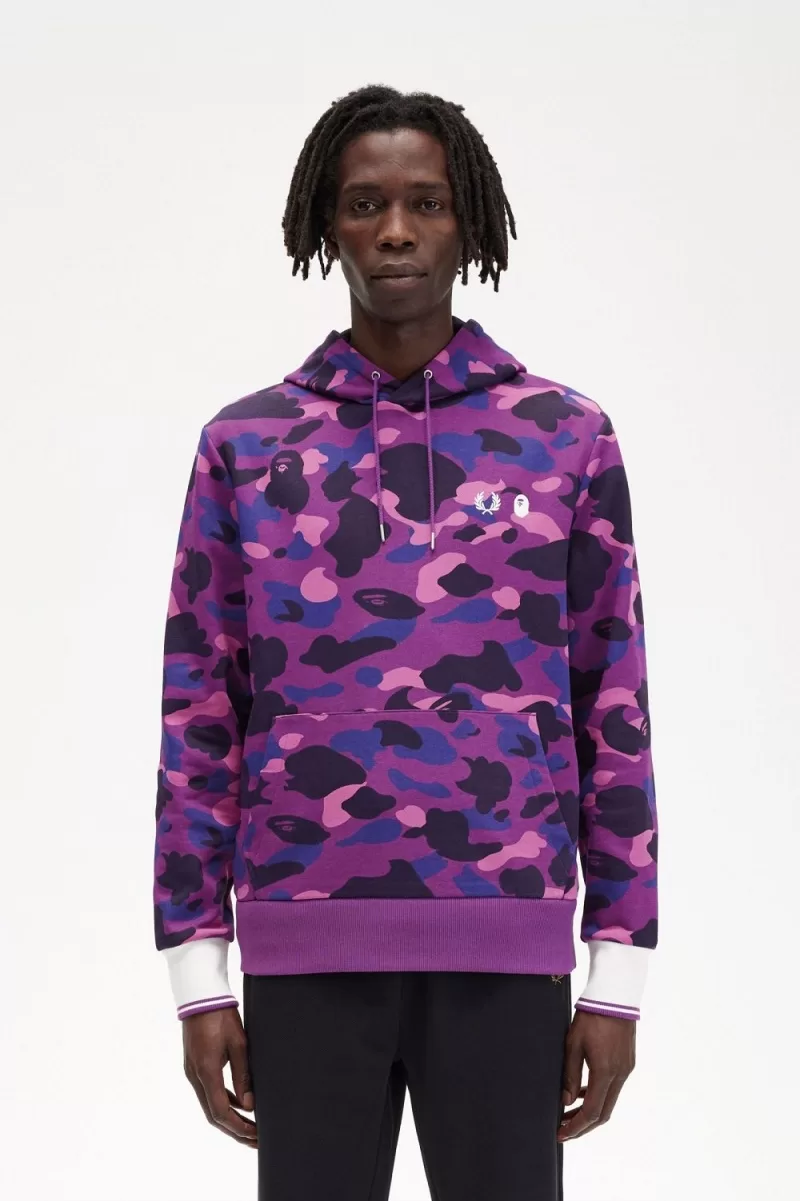 Fred Perry Camouflage Hooded Mens Sweatshirts Purple MZIDY9274 - Fred Perry Camouflage Hooded Men's Sweatshirts Purple | MZIDY9274