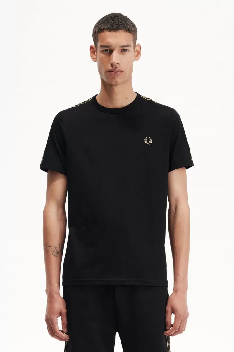 Fred Perry Contrast Tape Ringer Men’s T-Shirt Black Green | FCBJX4905 Fred Perry Contrast Tape Ringer Men’s T-Shirt Black Green | FCBJX4905