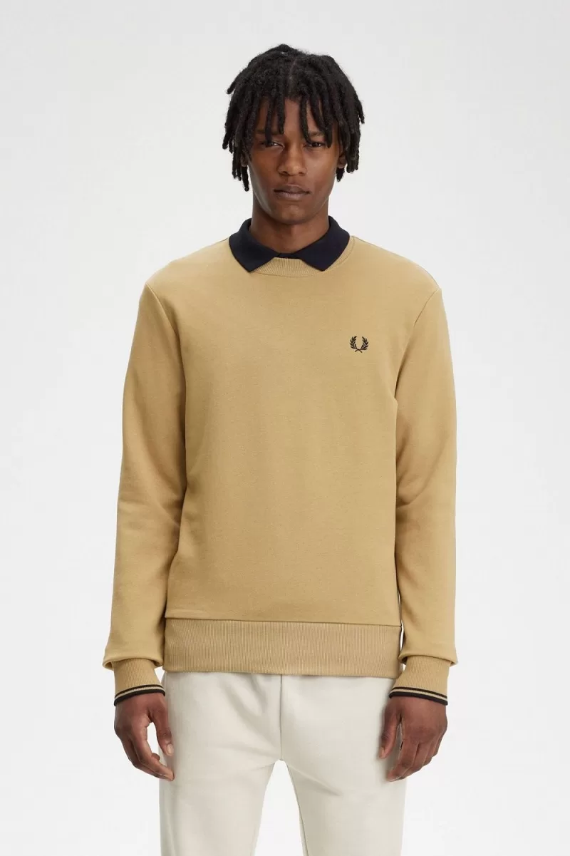 Fred Perry Crew Neck Men’s Sweatshirts Green Black | QHGUL9043 Fred Perry Crew Neck Men’s Sweatshirts Green Black | QHGUL9043