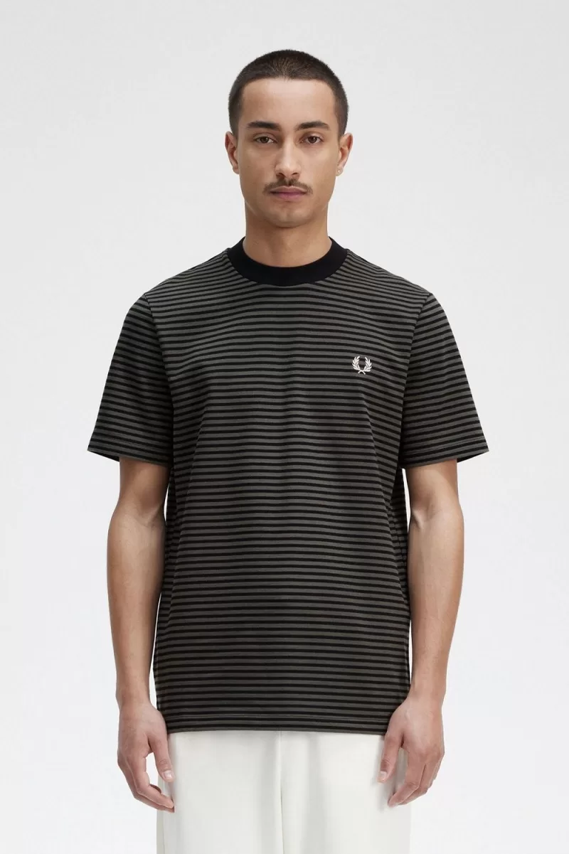 Fred Perry Fine Stripe Heavyweight Men’s T-Shirt Black Field Green | TZKBD8395 Fred Perry Fine Stripe Heavyweight Men’s T-Shirt Black Field Green | TZKBD8395