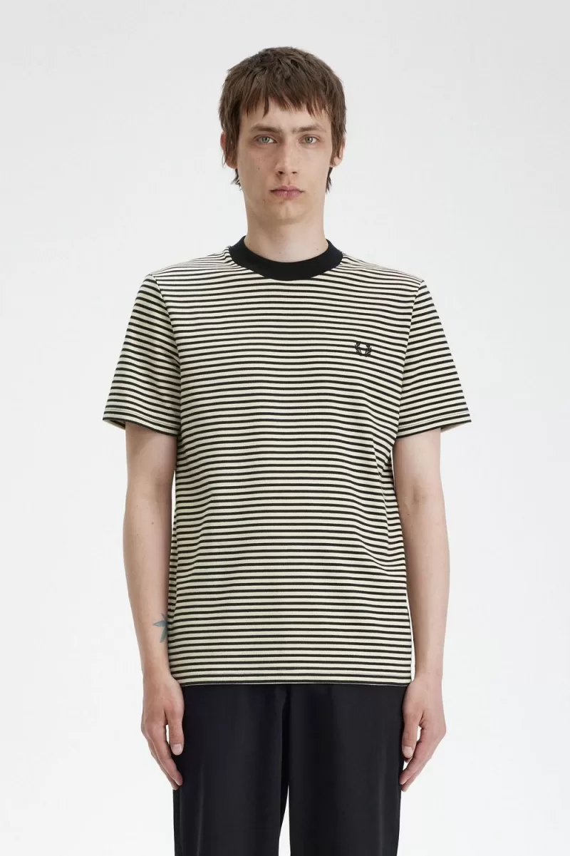 Fred Perry Fine Stripe Heavyweight Men’s T-Shirt Oatmeal Black | HAGUW4218 Fred Perry Fine Stripe Heavyweight Men’s T-Shirt Oatmeal Black | HAGUW4218