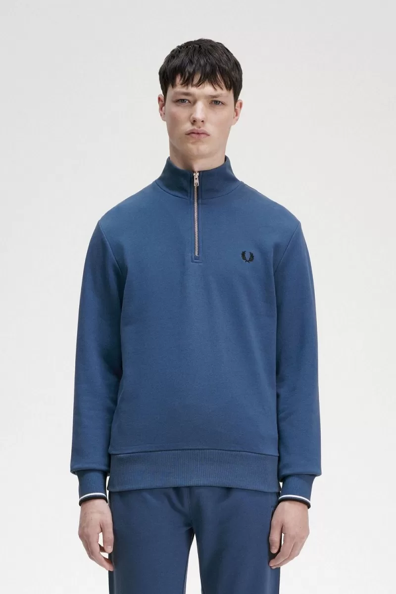 Fred Perry Half Zip Men’s Sweatshirts Midnight Blue | ZXGWN0631 Fred Perry Half Zip Men’s Sweatshirts Midnight Blue | ZXGWN0631