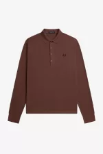 Fred Perry Honeycomb Cotton Long Sleeve Men’s Polo Shirt Whisky Brown | CRSBD5321