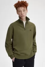 Fred Perry Knitted Trim Zip Neck Men’s Sweatshirts Uniform Green | GUAML4570