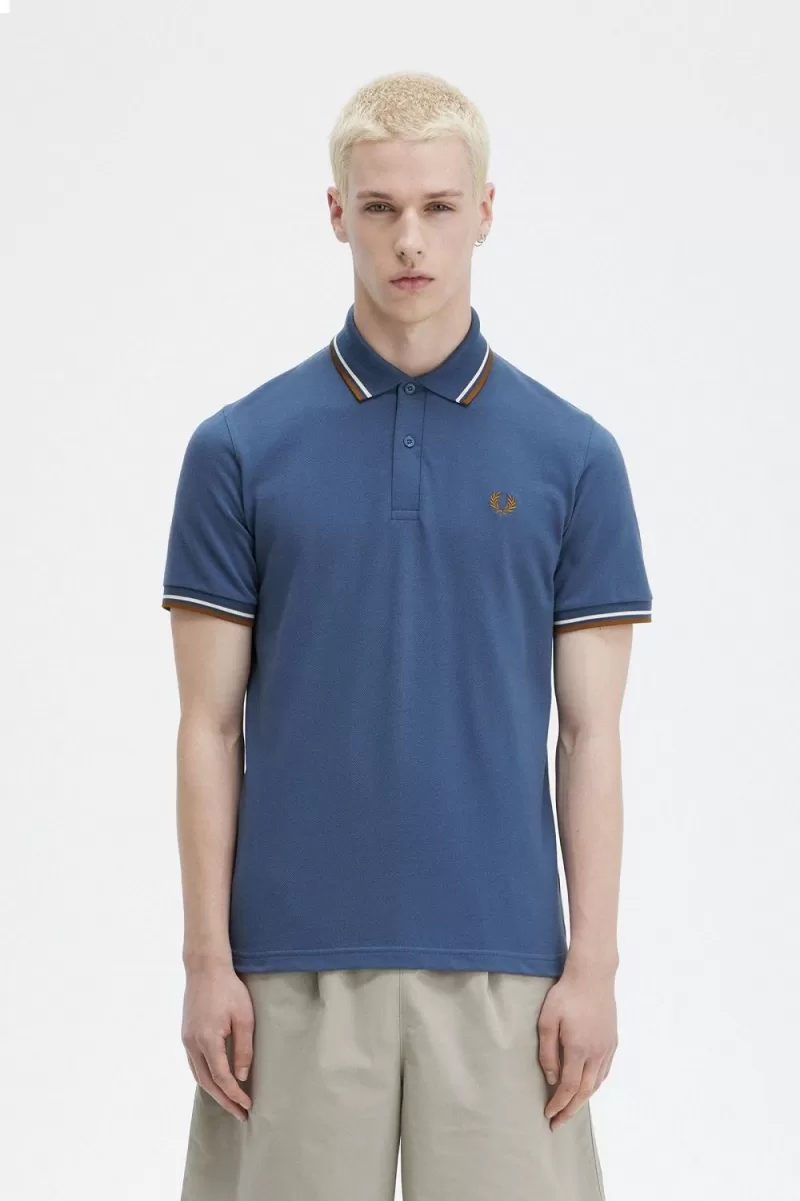 Fred Perry M12 Men’s Shirt Midnight Blue Beige Dark Coffee | IQKVD5306 Fred Perry M12 Men’s Shirt Midnight Blue Beige Dark Coffee | IQKVD5306