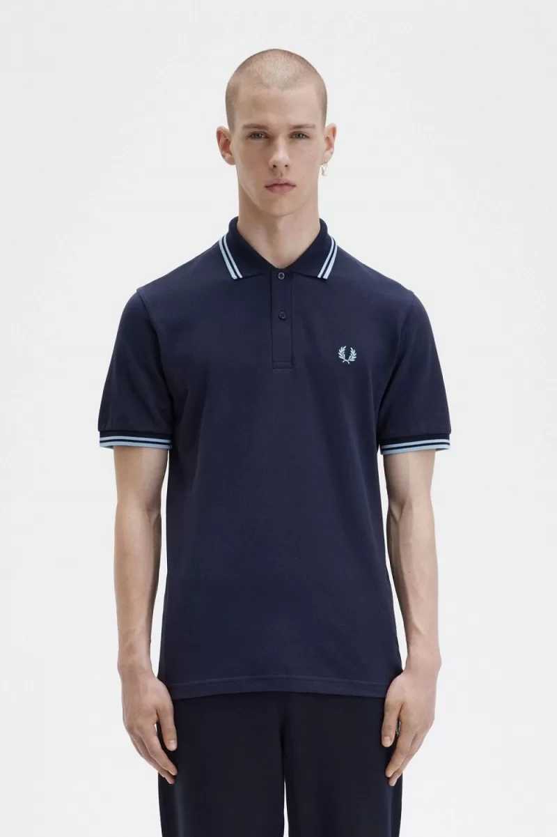 Fred Perry M12 Men’s Shirt Navy Aqua Aqua | FGLQM1673 Fred Perry M12 Men’s Shirt Navy Aqua Aqua | FGLQM1673