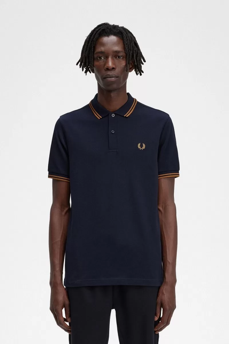 Fred Perry M3600 Mens Shirt Navy Dark Coffee AOLNY7286 - Fred Perry M3600 Men's Shirt Navy Dark Coffee | AOLNY7286
