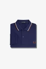 Fred Perry M3636 Men’s Shirt French Navy Beige Whisky Brown | AWEHV0179