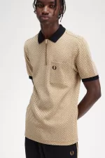 Fred Perry Micro Chequerboard Men’s Polo Shirt Oatmeal Dark Coffee | YWLSX3950