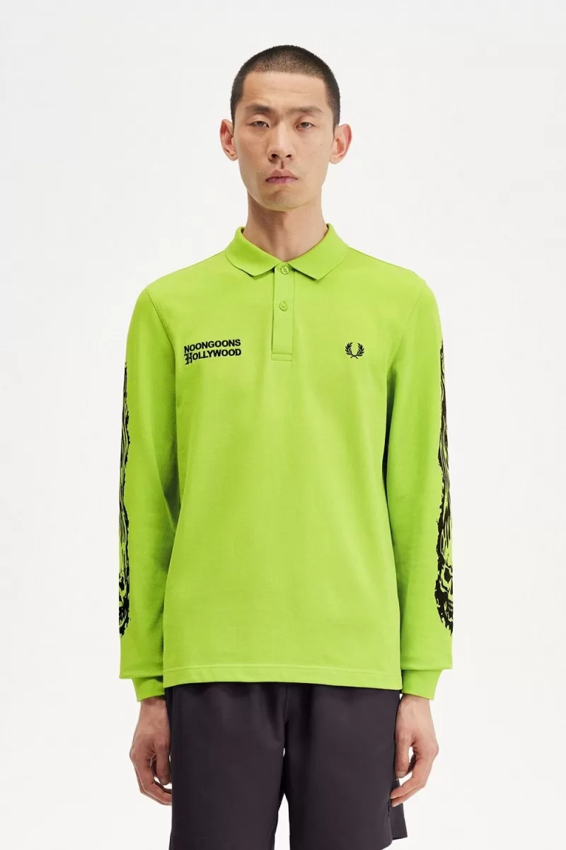 Fred Perry Noongoons Long Sleeve Graphic Men’s Polo Shirt Lime Green | HZUFJ4860 Fred Perry Noongoons Long Sleeve Graphic Men’s Polo Shirt Lime Green | HZUFJ4860