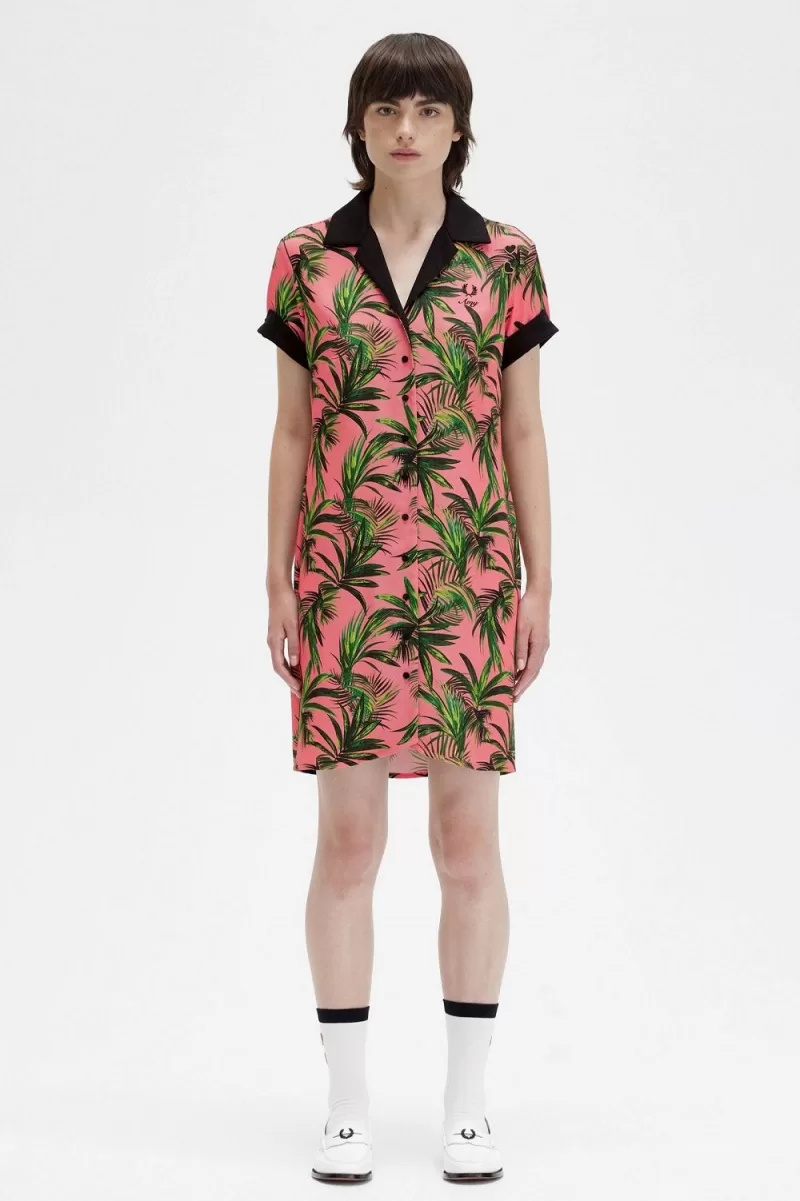 Fred Perry Palm Print Shirt Women’s Dress Coral Heat | PCBAX4675 Fred Perry Palm Print Shirt Women’s Dress Coral Heat | PCBAX4675