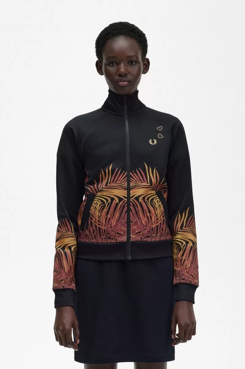 Fred Perry Palm Print Track Women’s Jackets Black | CQAIW1926 Fred Perry Palm Print Track Women’s Jackets Black | CQAIW1926