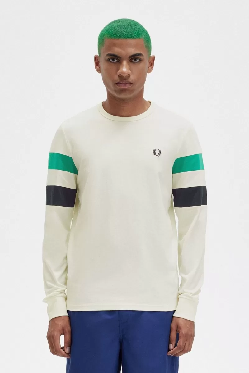 Fred Perry Panelled Sleeve Long Sleeve Men’s T-Shirt Beige | JNARP1234 Fred Perry Panelled Sleeve Long Sleeve Men’s T-Shirt Beige | JNARP1234