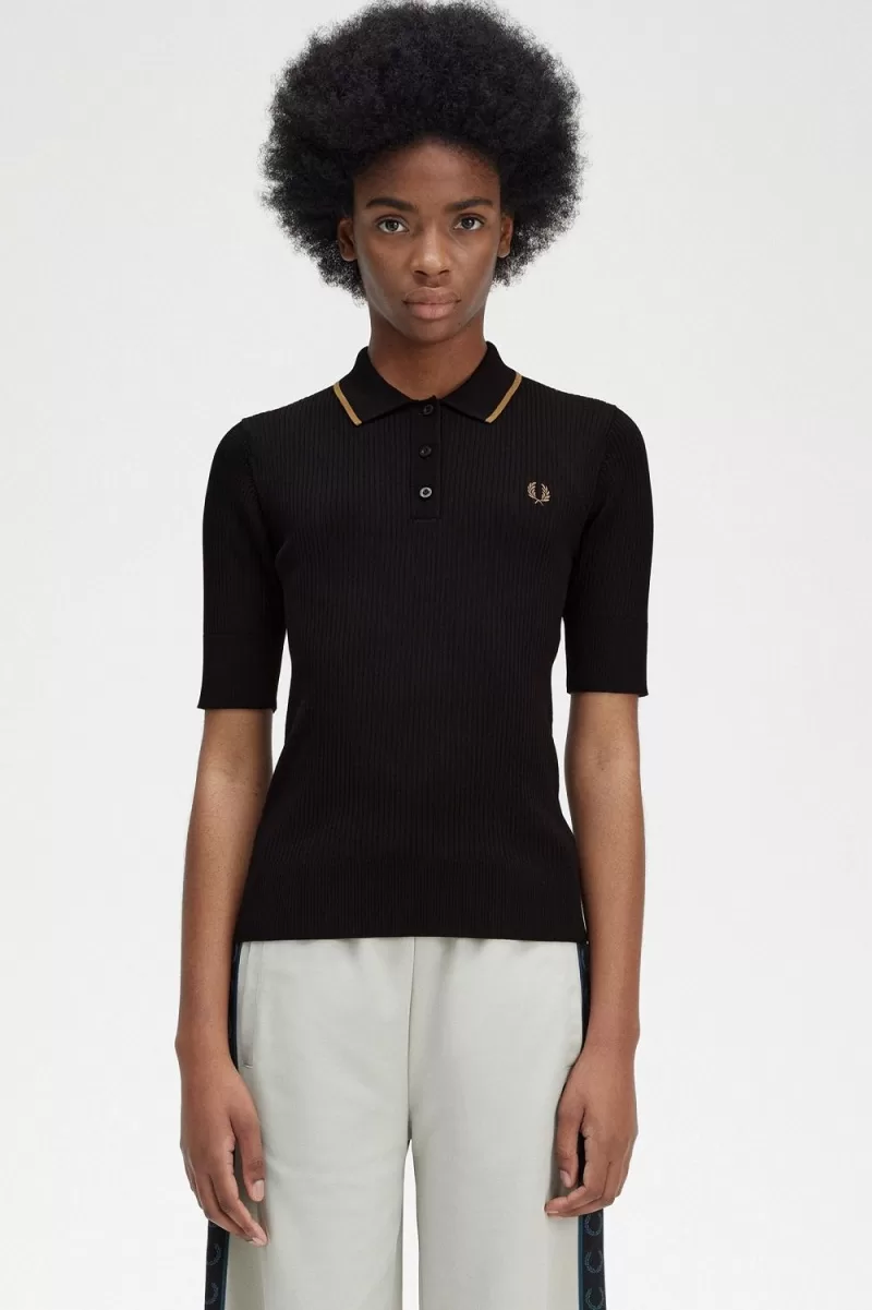 Fred Perry Ribbed Knitted Women’s Shirt Black | HIAPG5168 Fred Perry Ribbed Knitted Women’s Shirt Black | HIAPG5168