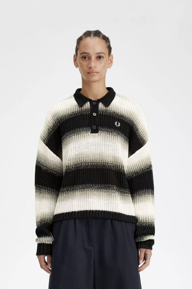 Fred Perry Striped Open-Knit Women’s Shirt Black | QRWSK0237 Fred Perry Striped Open-Knit Women’s Shirt Black | QRWSK0237