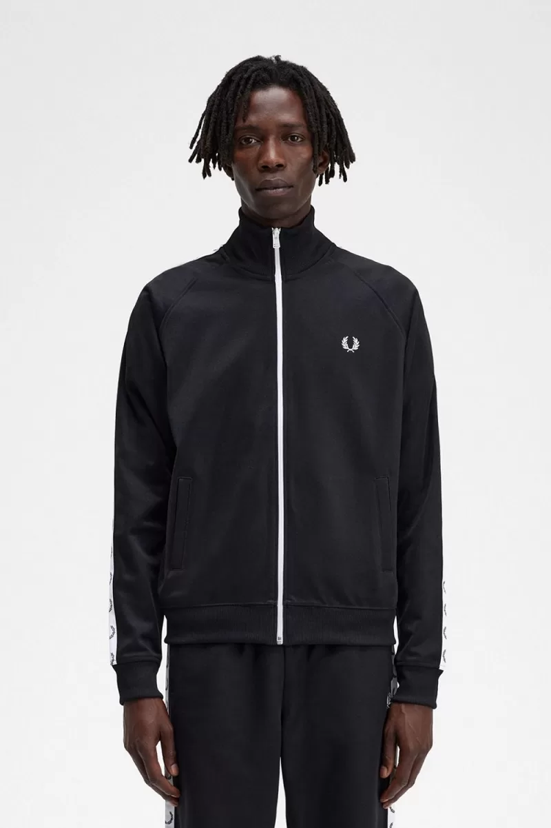 Fred Perry Taped Mens Track Jackets Black OQCTI0321 - Fred Perry Taped Men's Track Jackets Black | OQCTI0321