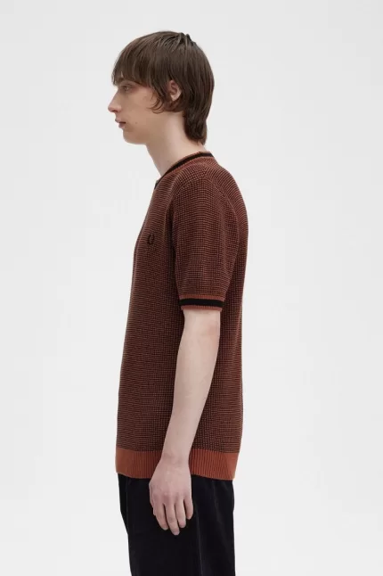 Fred Perry Textured Knitted Men’s T-Shirt Whisky Brown | DRLWG9742