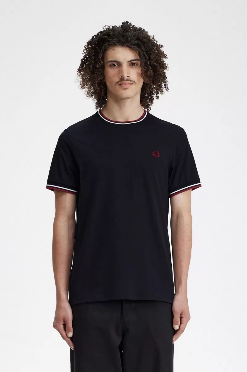 Fred Perry Twin Tipped Men’s T-Shirt Navy Snow White Burnt Red | OCPRG3821 Fred Perry Twin Tipped Men’s T-Shirt Navy Snow White Burnt Red | OCPRG3821