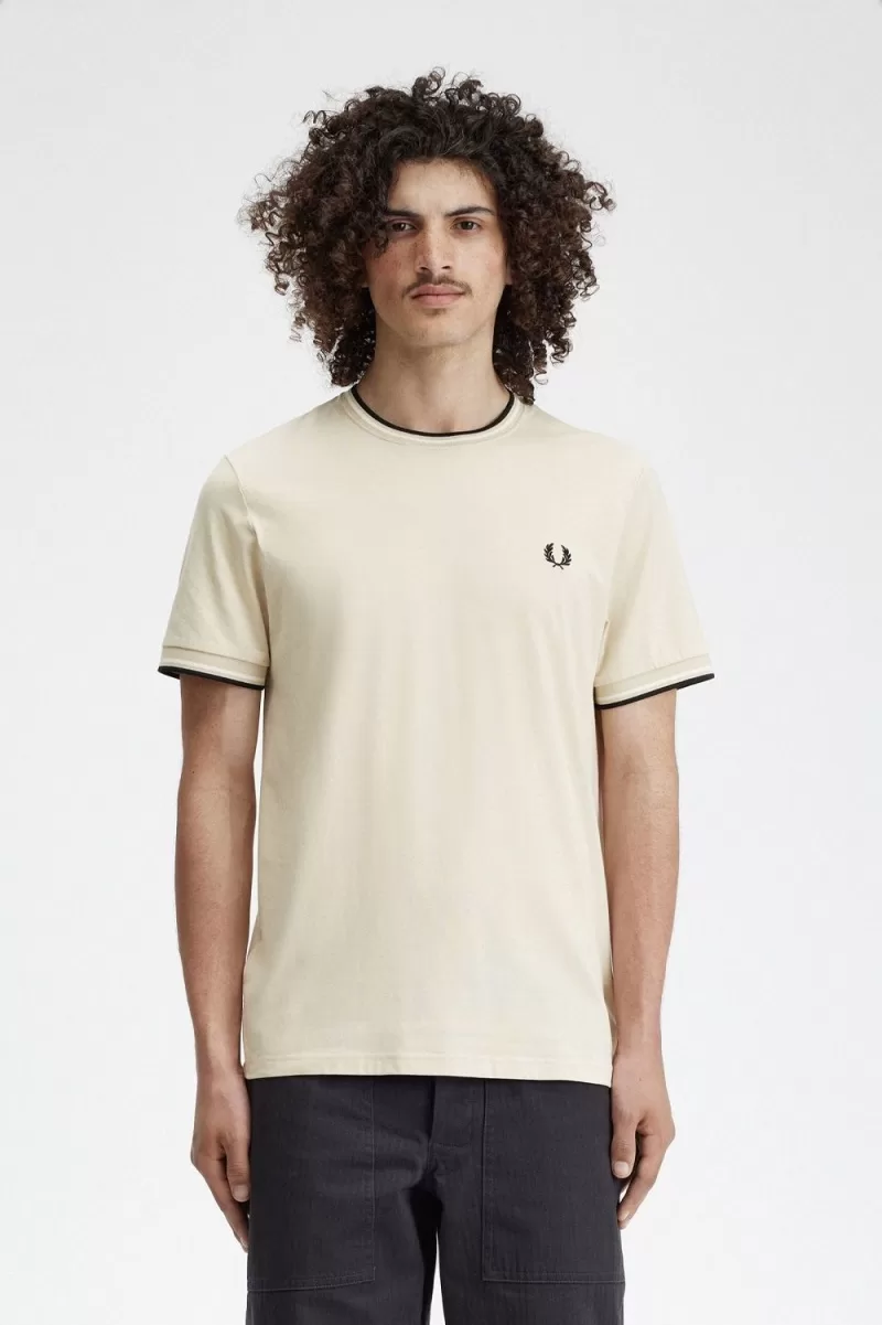 Fred Perry Twin Tipped Men’s T-Shirt Oatmeal Beige Black | GCDOB7621 Fred Perry Twin Tipped Men’s T-Shirt Oatmeal Beige Black | GCDOB7621