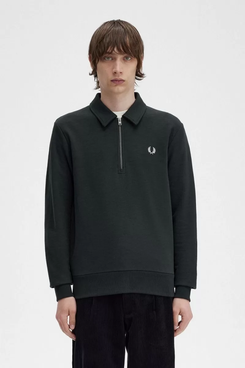 Fred Perry Zip Neck Collar Men’s Sweatshirts Night Green | MLUHF0326 Fred Perry Zip Neck Collar Men’s Sweatshirts Night Green | MLUHF0326